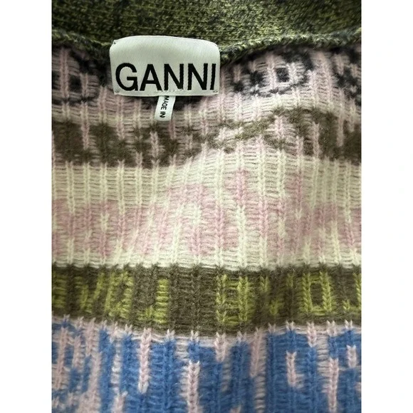 Ganni Multicolor Graphic Knit Cardigan Sweater large - Picture 5 of 7